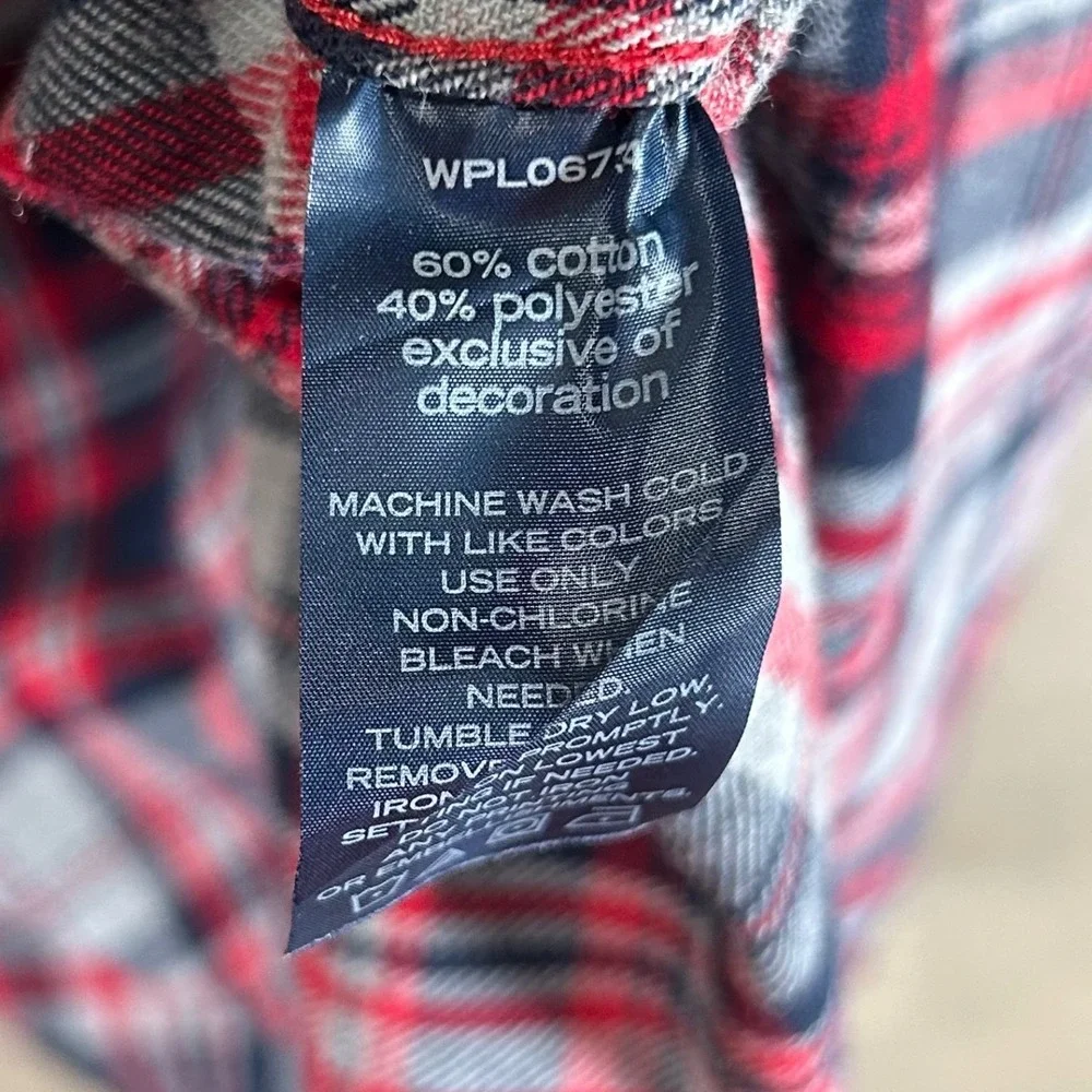Nautica Kids Red Navy Blue Plaid Flannel Button Down Shirt Size Small 8